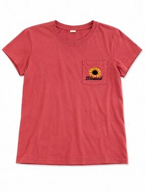 Kids 'Blessed' Sunflower Pocket Tee - Coral